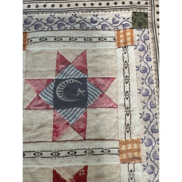 Vintage ? Framed Quilt Star Patchwork Print Wall Art 10"x10" With Rustic Wooden - Picture 12 of 16